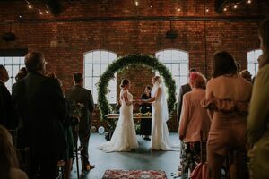 The lucky couple getting married at The Ironworks.