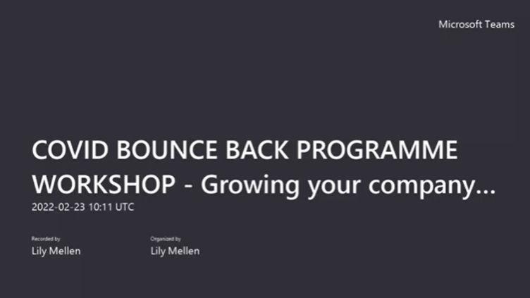 Screenshot from microsoft teams meeting - Covid Bounce Back programme workshop