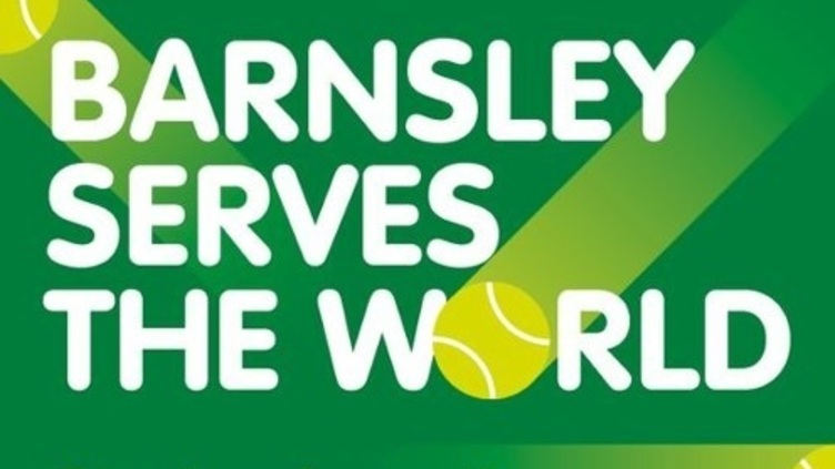 Green poster with Barnsley serves the world in white text
