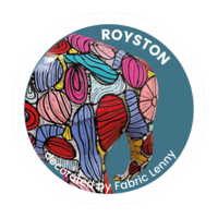 Royston Elephant by Fabric Lenny - an elephant with lots of shapes of different colours with black lines through them