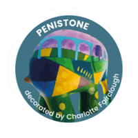 Penistone Elephant by Charlotte Fairclough - a patchwork elephant of yellows, blues, greens and purples