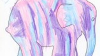 Sketching of an elephant with pink, purple and blue lines