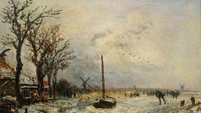 Coast Scene with Windmills by Johan Barthold Jongkind