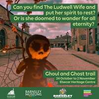 Promotional poster for the Ghoul and Ghost trail at Elsecar Heritage Centre from 24 October to 2 November, featuring an illustration of a spooky character in a historic courtyard.